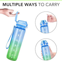 32oz Motivational Water Bottles with Time Marker & Fruit Strainer, Transparent Gradient Color Water Bottle with Times to Drink, Leakproof & BPA Free, Reusable Bottle with Strap (No Straw)