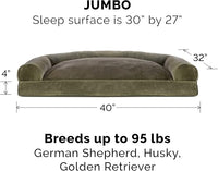 Furhaven Pillow Dog Bed for Large Dogs w/ Removable Bolsters & Washable Cover - Faux Fur & Velvet Sofa - Dark Sage, Jumbo/XL