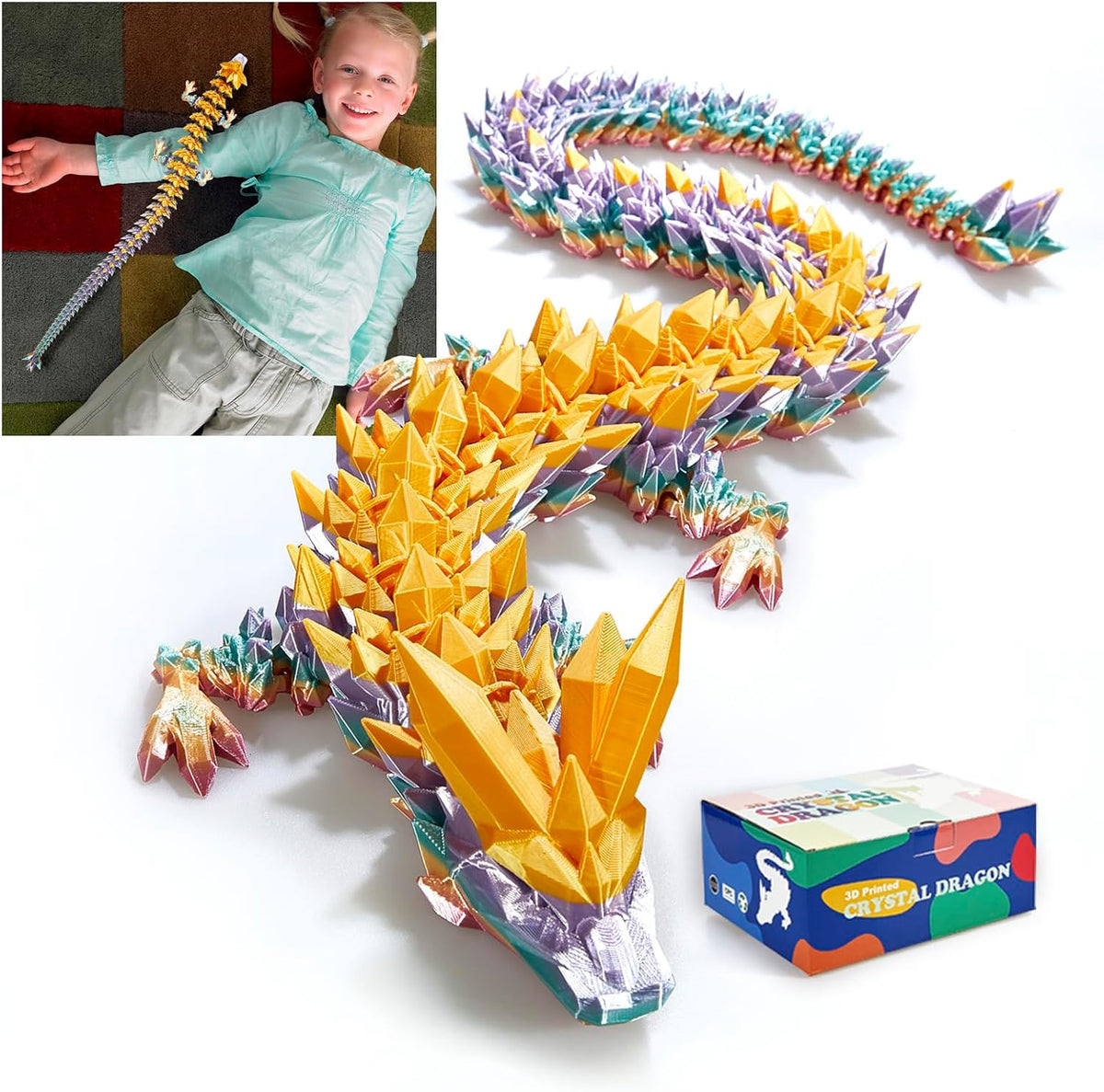 3D Printed Dragon 24 Inch - Gold Rainbow / 24in