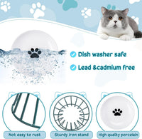 4 Sets Elevated Cat Bowls Ceramic Raised Cat Food Bowls with Metal - Green / Paw - image 3