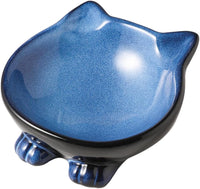 Nihow Ceramic Basic Cat Bowls: 5 Inch Cat Bowl for Food & Water – Essentials for Cats - 4.25 OZ / Blue & Black
