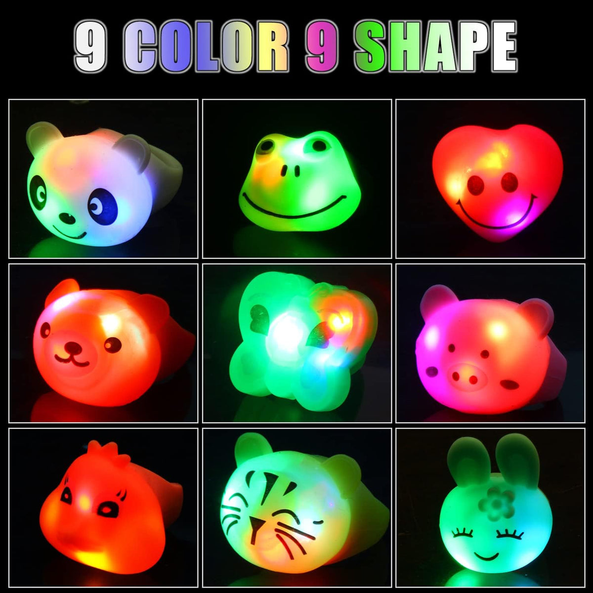 CCINEE 24Pcs Light Up Rings Flashing Assorted Colorful LED Rubber - 24Pcs/Animal Shapes - image 4