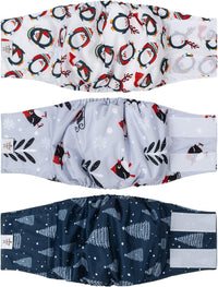 CuteBone Dog Belly Bands for Male Dogs Wraps Washable Doggie Diapers - Penguin&Ski&Tree / M(14"-17")