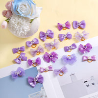 20PCS Cute Dog Hair Bows with Rubber Bands Handmade Mix Style - Purple / Lovely Pattern - image 3