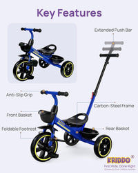 KRIDDO 2-in-1 Toddler Tricycle with Push Handle: Ages 18 Months to 5 - Blue - image 3