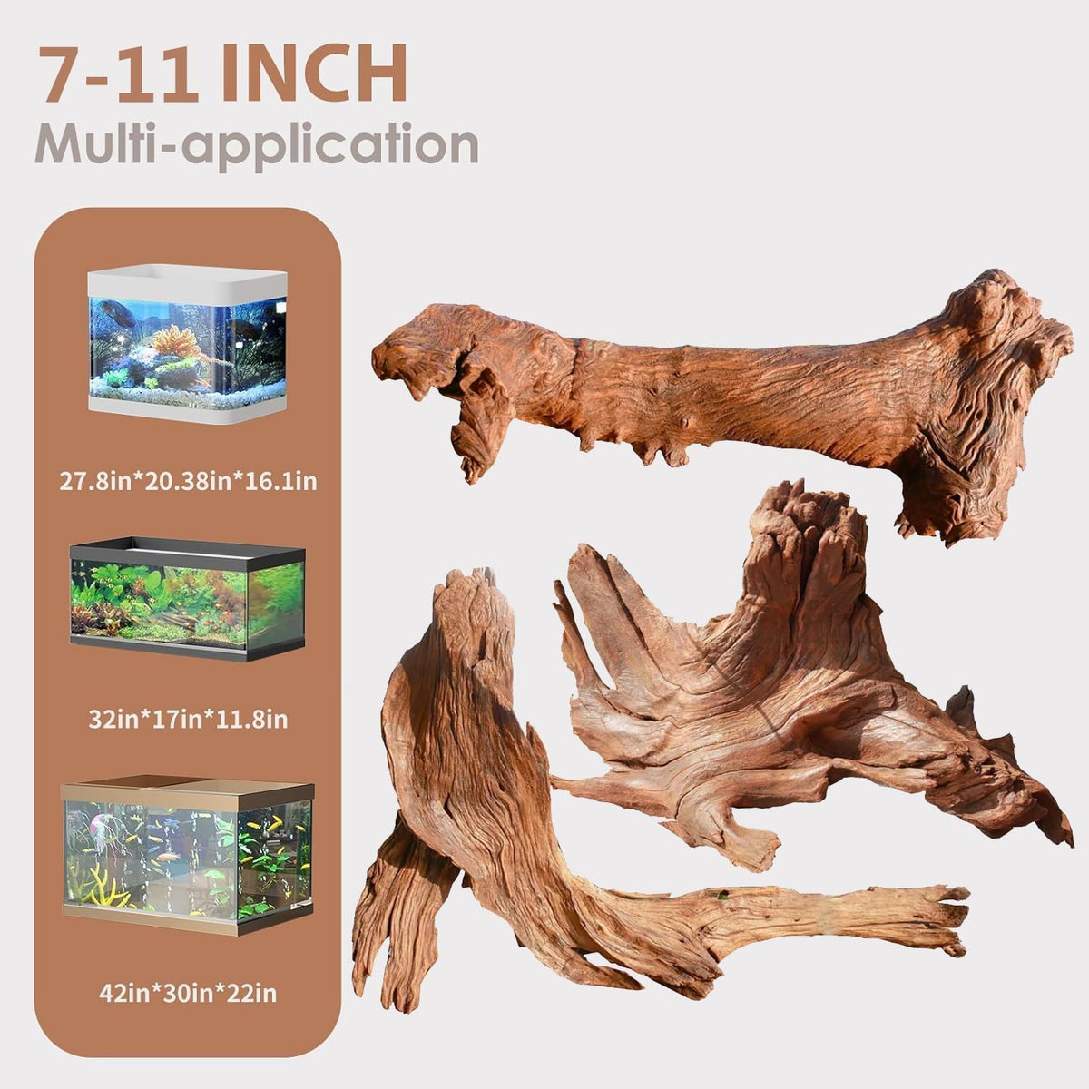 Natural Aquarium Driftwood for Fish Tank Reptile Terrariums Decor – Essentials for Fish - Mopani Driftwood 7 to 11 Inch (Pack of 3) - image 2