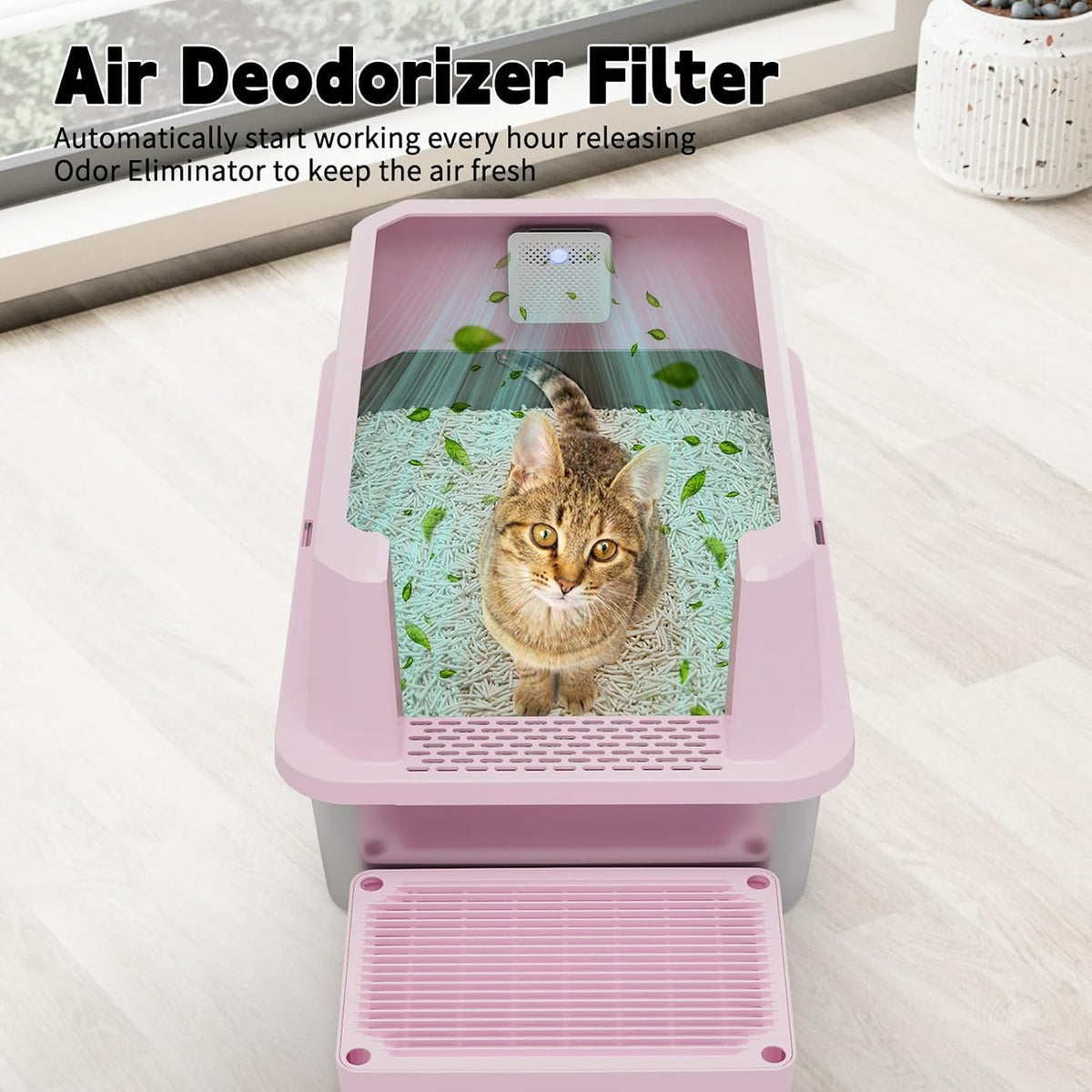 RIZZARI Stainless Steel Litter Box: High Sides for Kittens & Small - Pink with Deodorizer, 2 Pack - image 4
