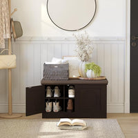 DINZI LVJ Shoe Bench, Entryway Storage Bench with Doors, Cushion, 2-Tier Shoe Rack with 6-Cubby, 31.5”L x 13.8”W Shoe Organizer Cabinet, Adjustable Shelf, Living Room, Bedroom, Espresso