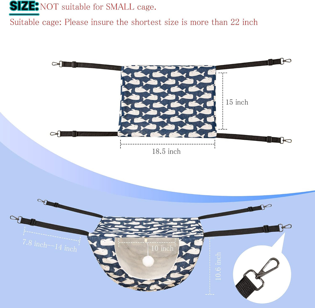 JSPYFITS Cat Cage Hammock with Ball - Blue - image 4
