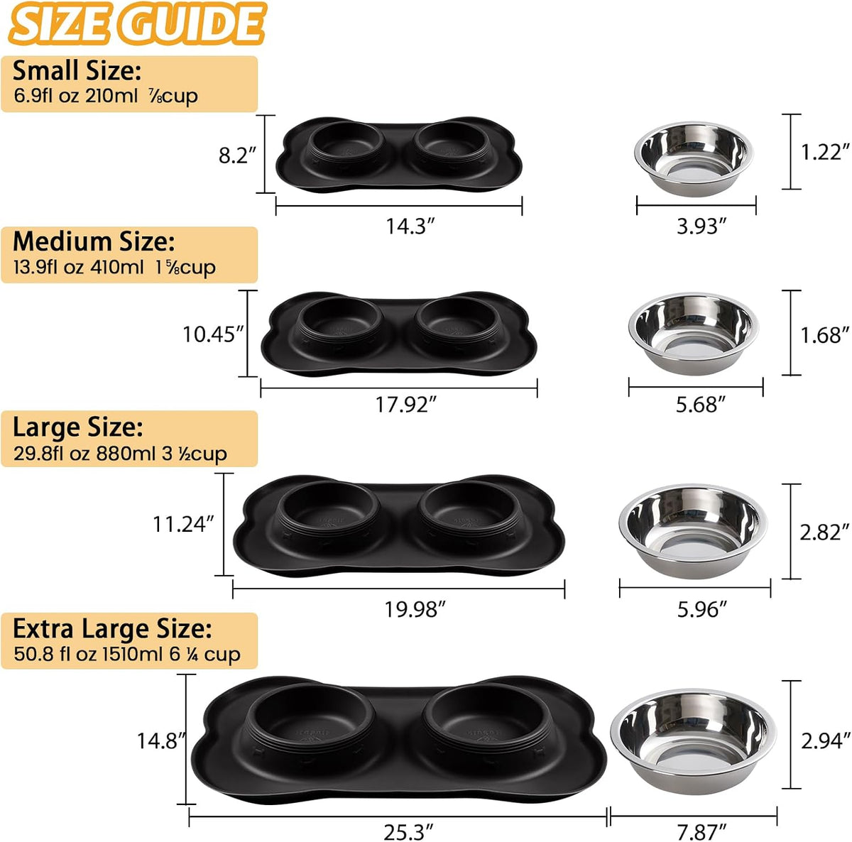 Hubulk Pet Dog Bowls 2 Stainless Steel Dog Bowl with No Spill - Black / Medium - image 4