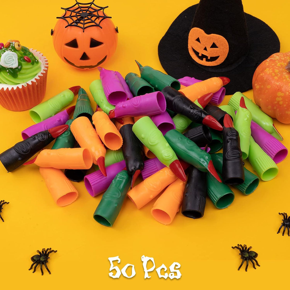HFATMOS 50 multicolor plastic witch finger nails with red tips for Halloween - view 8