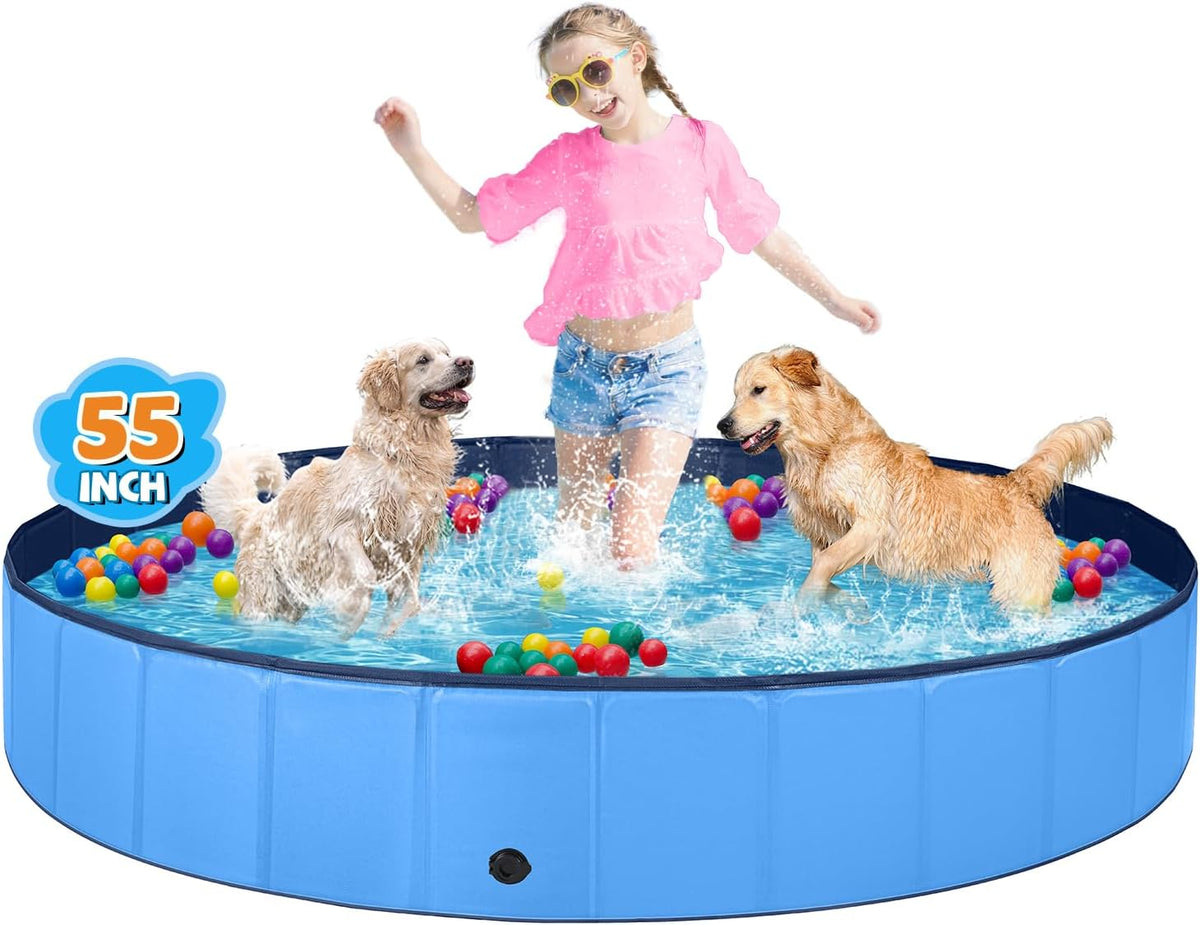 Jecoo Dog Pool for Large Dogs Kiddie Pool Hard Plastic Foldable Dog - Blue / L-55" x 12"