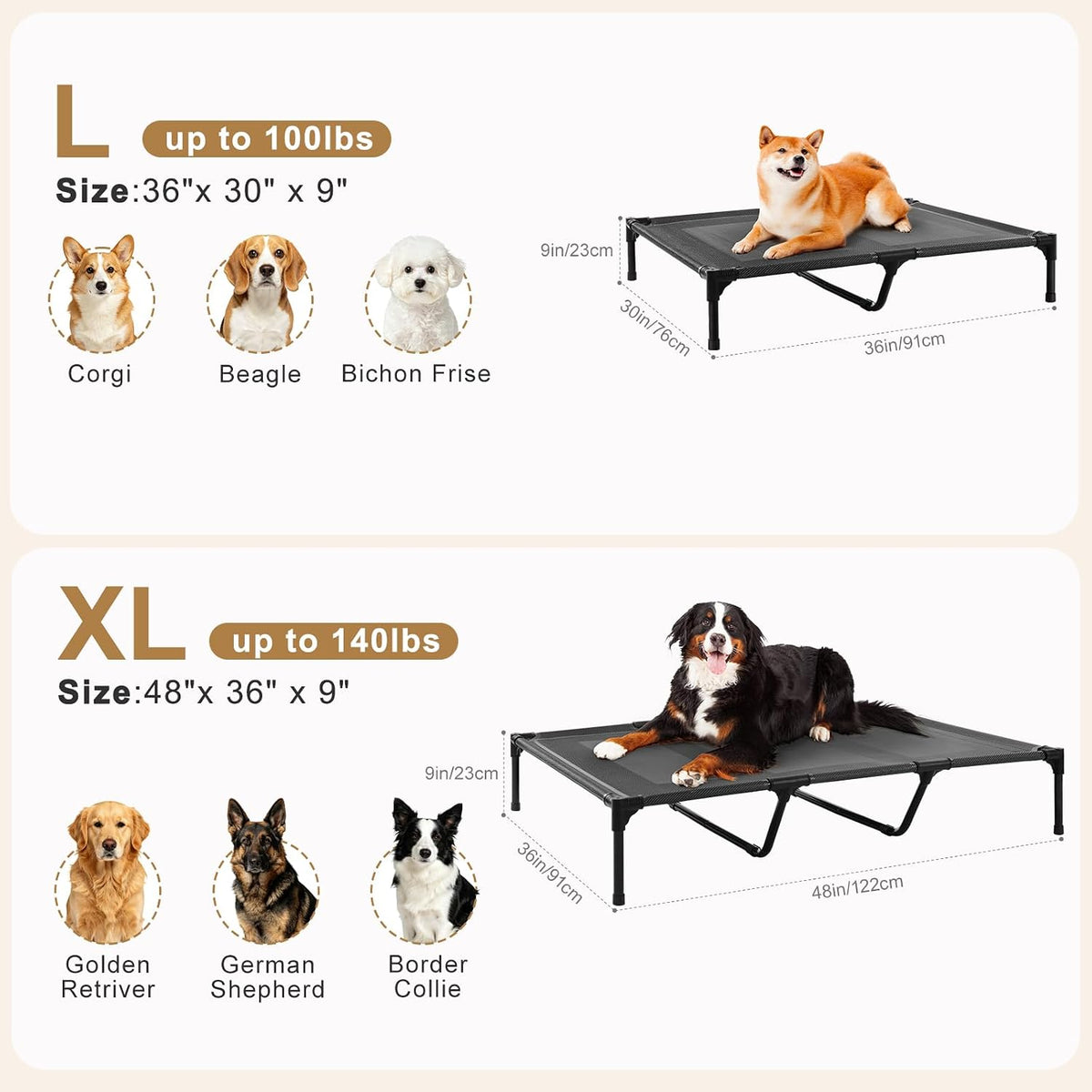 petizer XL Elevated Dog Beds for Large Dogs 48x36x9'' - 48"L x 36"W x 9"H / Blue - image 4