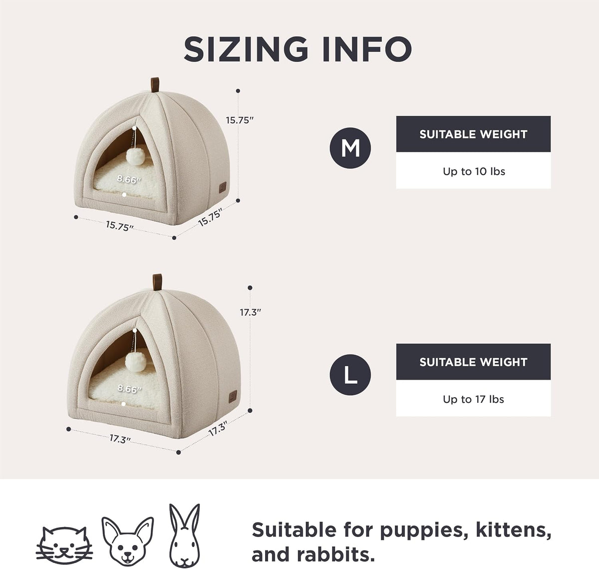 Bedsure 2in1 Cat Beds for Indoor Cats Cave for Kitten with Washable - M(16x16x16) / Beige - image 3