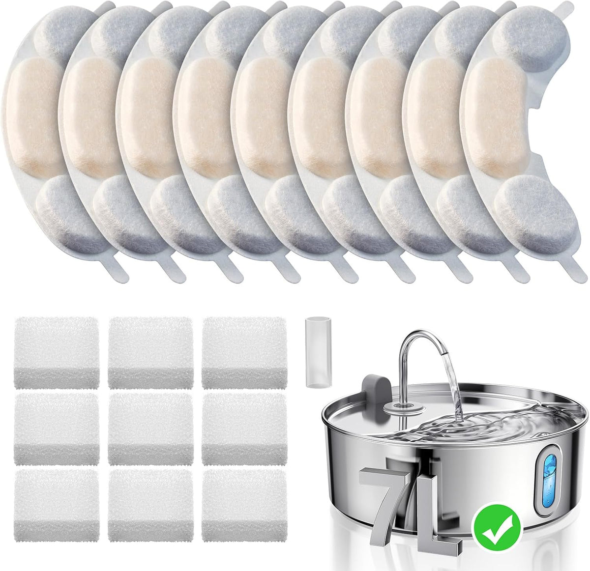 7L/236oz Stainless Steel Dog Water Fountain for Large Dogs & Cats – Essentials for Dogs - Silver / 9 Filter + 9 Sponge + 1 Pump Hose