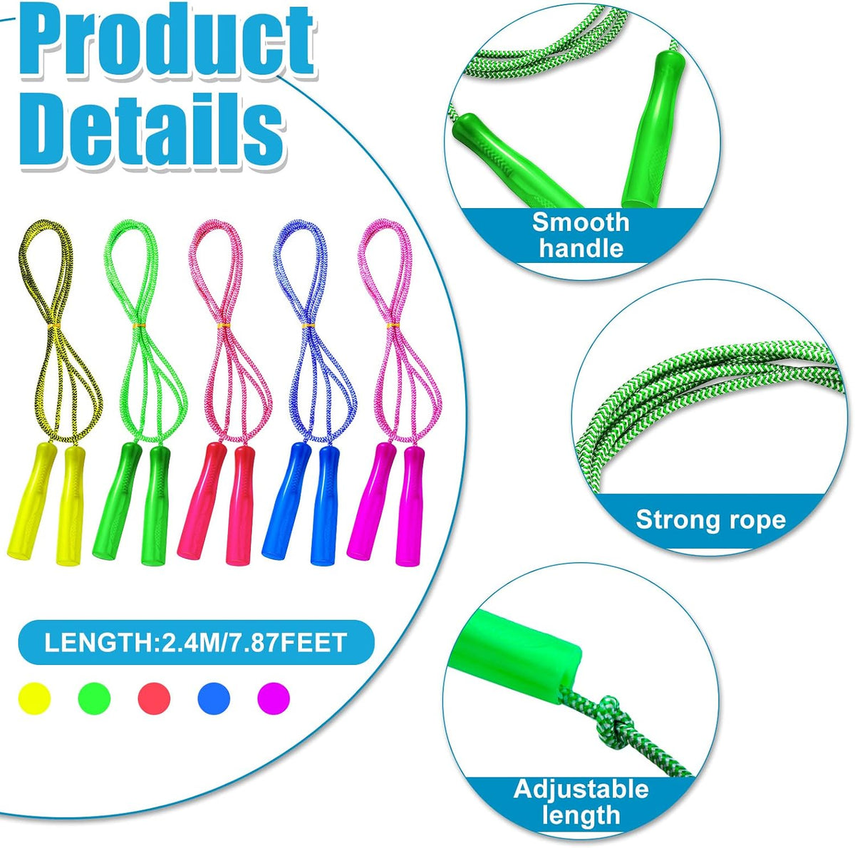 Honoson 100 pack of multicolor kids jump ropes with plastic handles - view 3