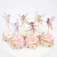 SAMOKA fairy cupcake toppers, 24 card paper picks on wooden sticks in 6 fairy designs