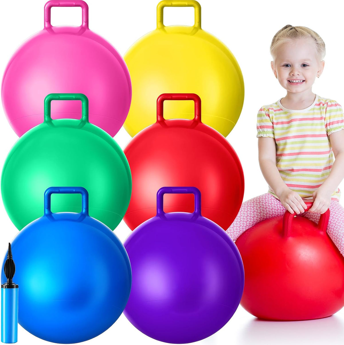 Lewtemi 6 Pcs Hopper Ball with Handle - Rainbow Colors / 18 Inch