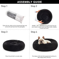 Love's cabin Calming Cat Bed for Indoor Cats,Anti-Anxiety Donut Round Dog Bed,Fluffy Faux Fur Washable Pet Bed for Small Medium Dogs and Cats,Black,24in