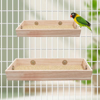 Bird Feeding Cups, Natural Wooden Parrot Perch Stand - 11.8 × 5.9 Inch - image 3
