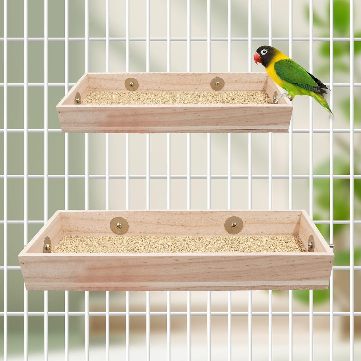 Bird Feeding Cups, Natural Wooden Parrot Perch Stand - 11.8 × 5.9 Inch - image 3