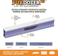 FurDozer X3 MEGA Pet Hair Remover & Auto Detailing Tool - Cat & Dog Hair Remover for Carpet, Car Interior, Couch, Bedding, & Furniture - Reusable Pet Hair Removal Tool for Dog Fur & Lint, 10", Purple
