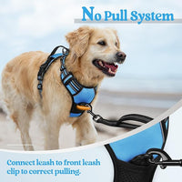 rabbitgoo Dog Harness No Pull with 2 Leash Clips, Adjustable Soft Padded, Reflective Oxford No Choke Pet Vest with Easy Control Handle for Medium Sized Dogs, Blue, M