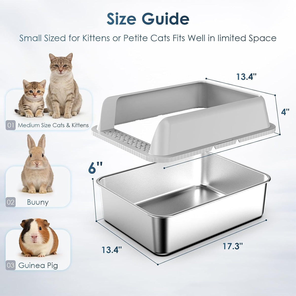 Suzzipaws Stainless Steel Cat Litter Box with Lid for Kittens & Small - 6" Deep / 1.0 - image 3