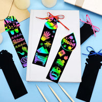 JUNEBRUSHS rainbow scratch art bookmarks with bamboo scratch sticks and colored satin ropes - view 21