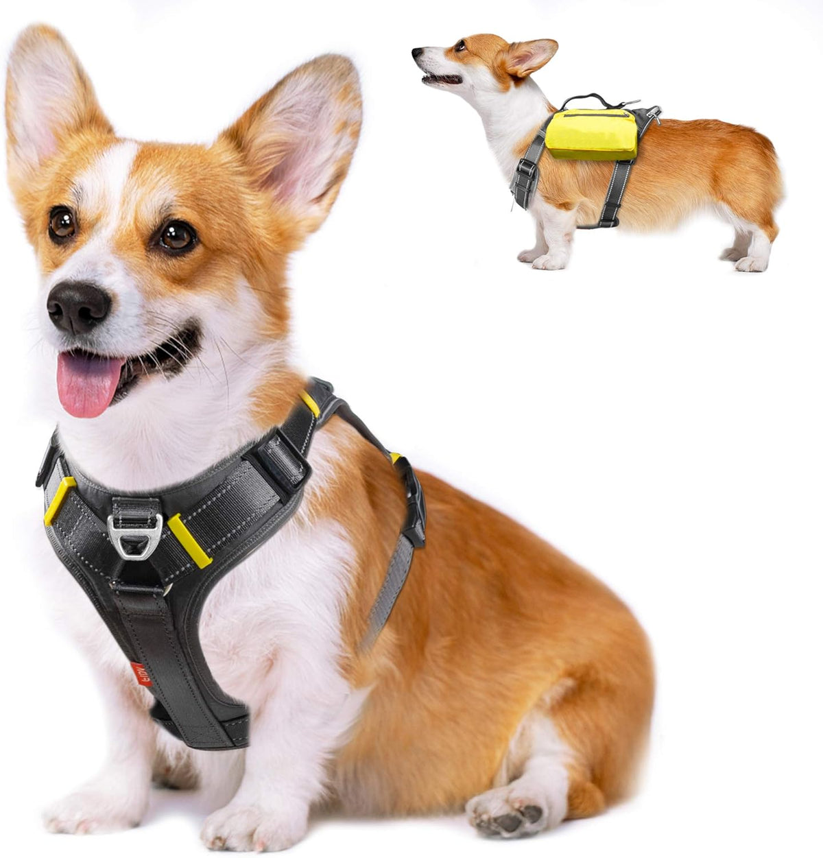 Fida Dog Harness, No-Pull Pet Vest with Saddle Bags Backpack - Medium (Neck:17"-23";Chest:22.5"-27") / Black
