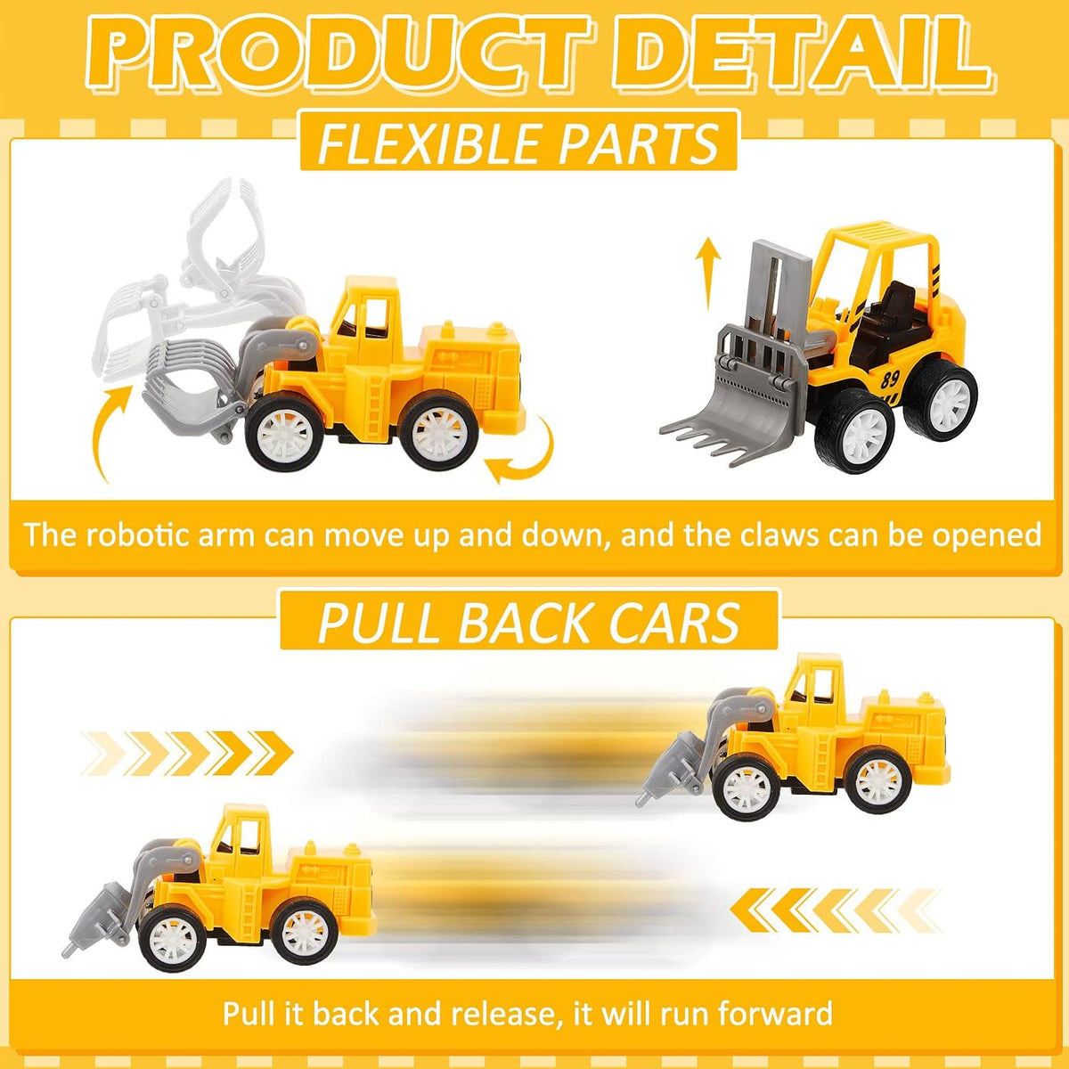 Sosation 72-piece mini construction party favor trucks with cranes, forklifts and excavators - view 13