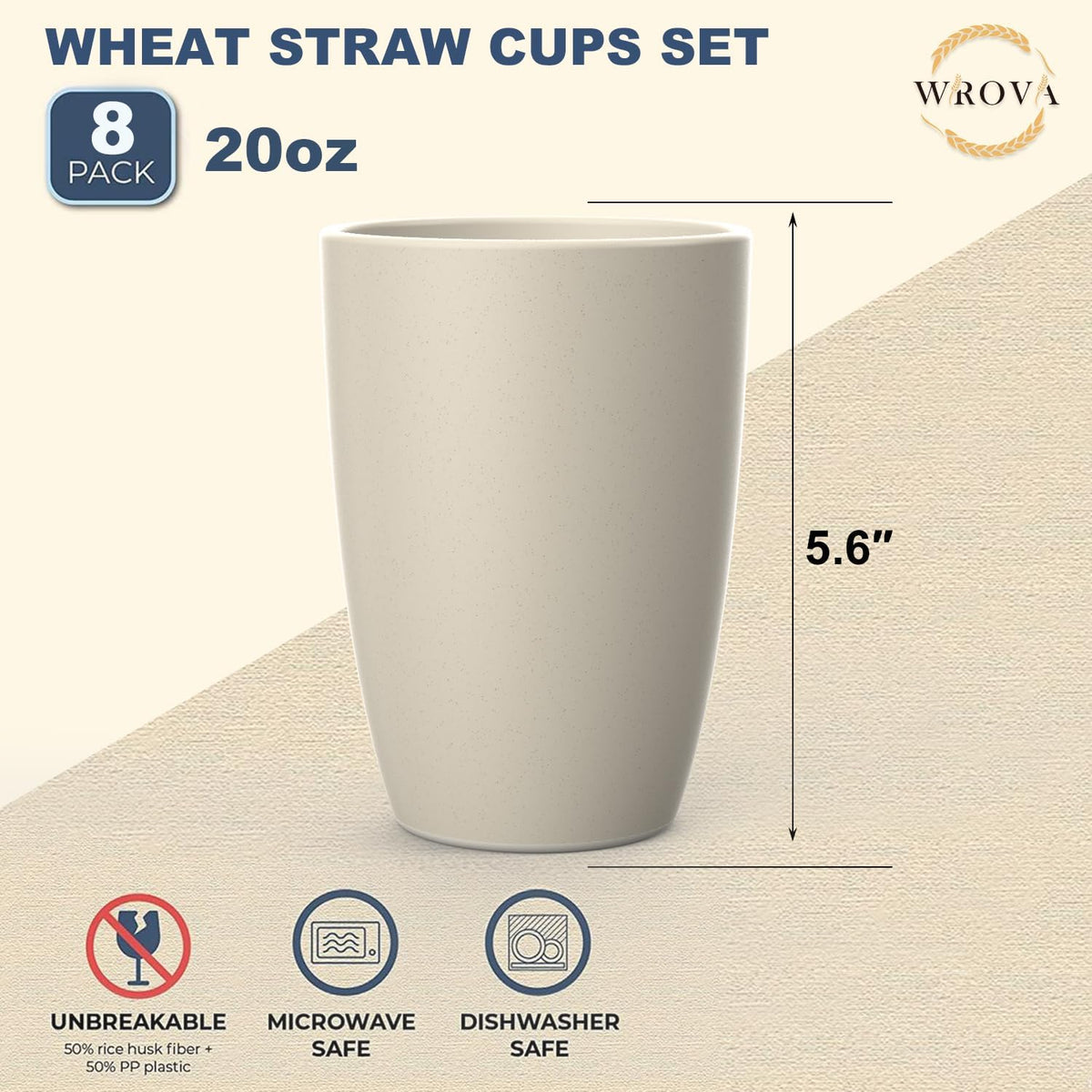 Wrova set of 8 black reusable wheat straw cups, 20 oz, stackable - view 29