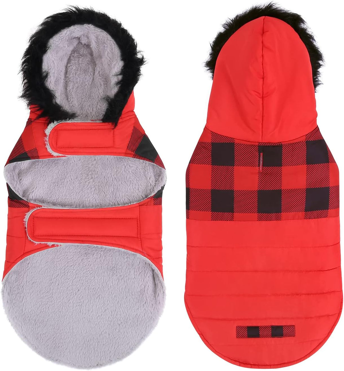 HDE Dog Puffer Jacket Fleece Lined Winter Coat & Harness Hole NVY - Small / Buffalo Plaid - image 3