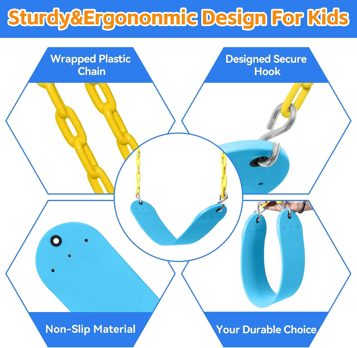 Pink Swing Seat, Heavy Duty Chain Plastic Coated - Sky Blue - image 3