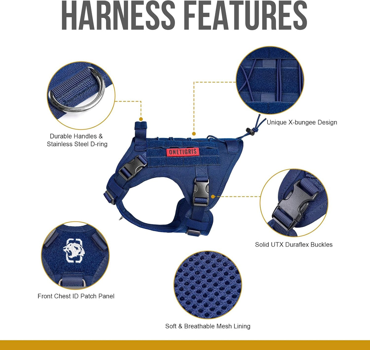 OneTigris Tactical Dog Harness No-Pull Service Vest for Medium Large - X-Small / Blue - image 3
