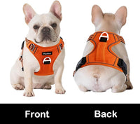 Funfox Dog Harness No Pull, Adjustable Pet Vest Harness, Super Soft Material with Vertical Handle Easy Control, Reflective Night Walking, 2 Leash Clips for Large Dogs, Orange, L