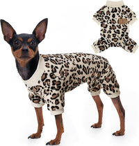 Cow Dog Sweater, Dog Winter Clothes for Small Medium Dogs Girl Boy Fleece Pet Pajamas for Winter - Yellow Leopard / XX-Large(Chest:21.7-23.6")