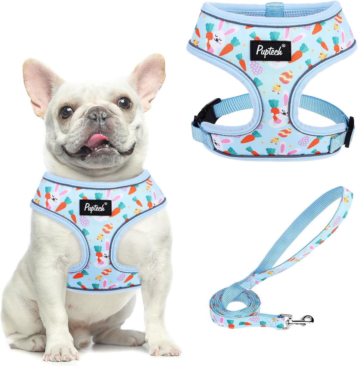 Pupteck Soft Mesh Dog Harness Sized and Leash Set Pet Puppy Cat - Baby Blue / M (NECK: 14", CHEST: 17"-21") / Classic over-the-head harness