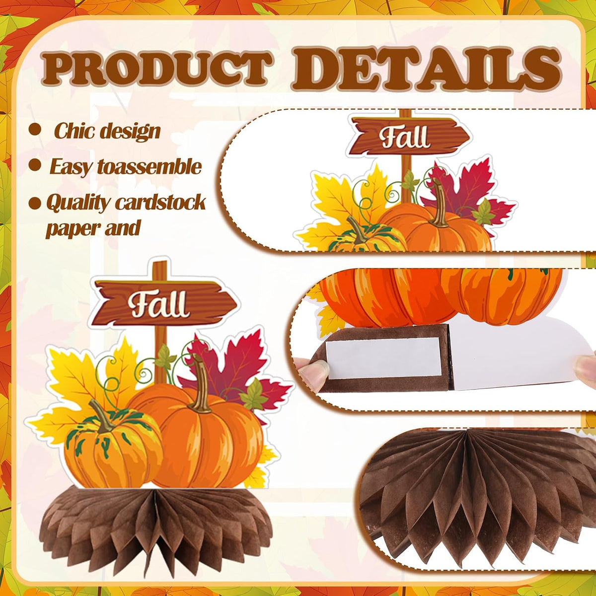 Yuntau Thanksgiving honeycomb centerpieces with pumpkin and gnome designs - view 39