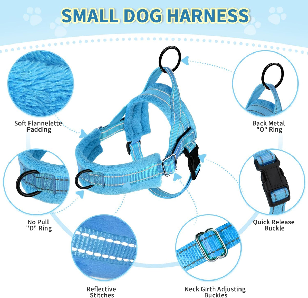 Lukovee Small Dog Harness and Leash Set, No Pull Soft Padded, XS - Light Blue / S ( Chest 17.5'' ~ 22'') - image 2