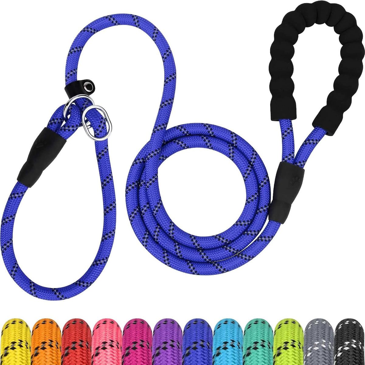 Slip Lead for Dogs, No Pull Training Leash, Padded Handle – Essentials for Dogs - M-3/8"x6'(50-110lbs) / Navy Blue