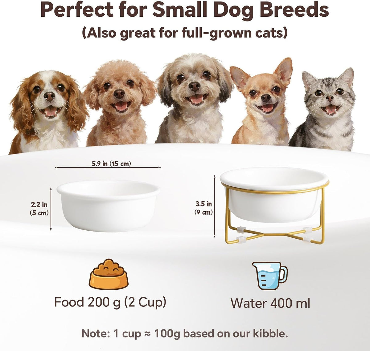 Small Glass Tilted Elevated Cat Dog Bowl Raised Cat Food Water Bowl - Small / White-Flat - image 2