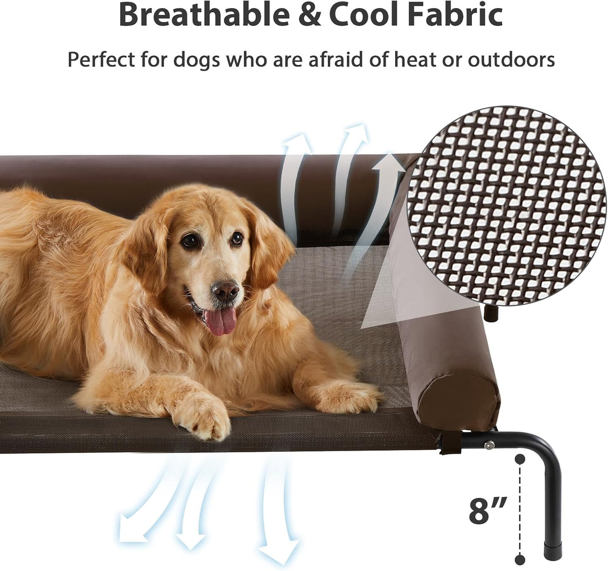 RRPETHOME Elevated Cooling Dog Cot 43x31" - Brown / 54.0"L x 34.0"W x 8.0"Th - image 3