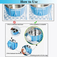 2 Pieces Crate Dog Bowl, Removable Stainless Steel Pet Kennel Hanging Food Water Feeder Bowl Cage - Blue,Green - image 4