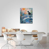 Quorin Black Cat Wall Art Water Lily Sunset Pictures Cat Wall Decor Impressionism Canvas Print Painting Artwork for Bathroom Living Room Bedroom 16"x20"