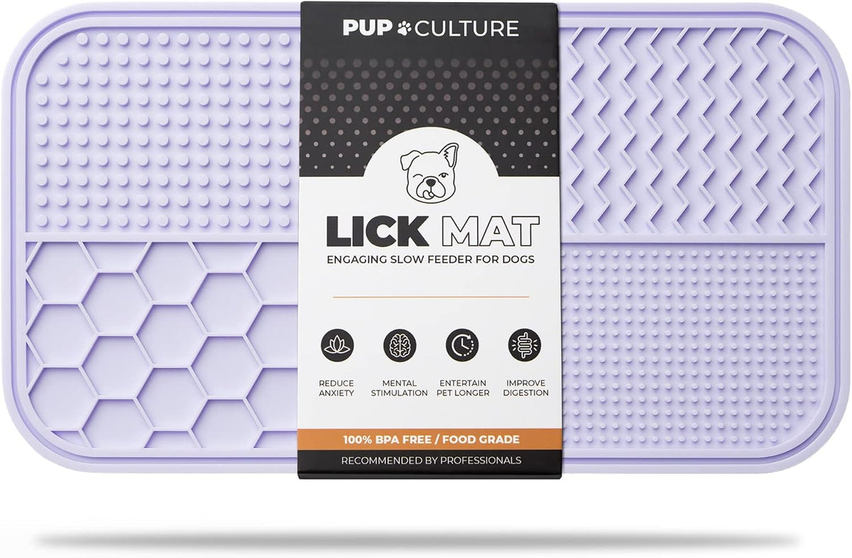 Dog Lick Mat for Dogs, Feeding Pad for Anxious Pets Plus 4 Different Puzzles for Mental Stimulation - 1 Pack / Lavender