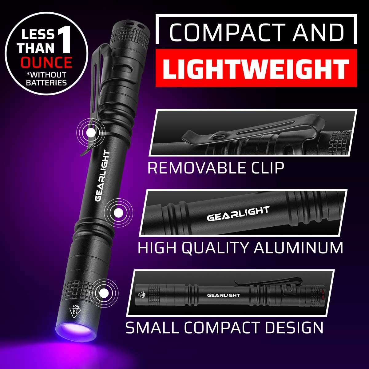 GearLight UV Flashlight Black Light from 68 LED Blacklight Flashlight - Black / Compact - image 3