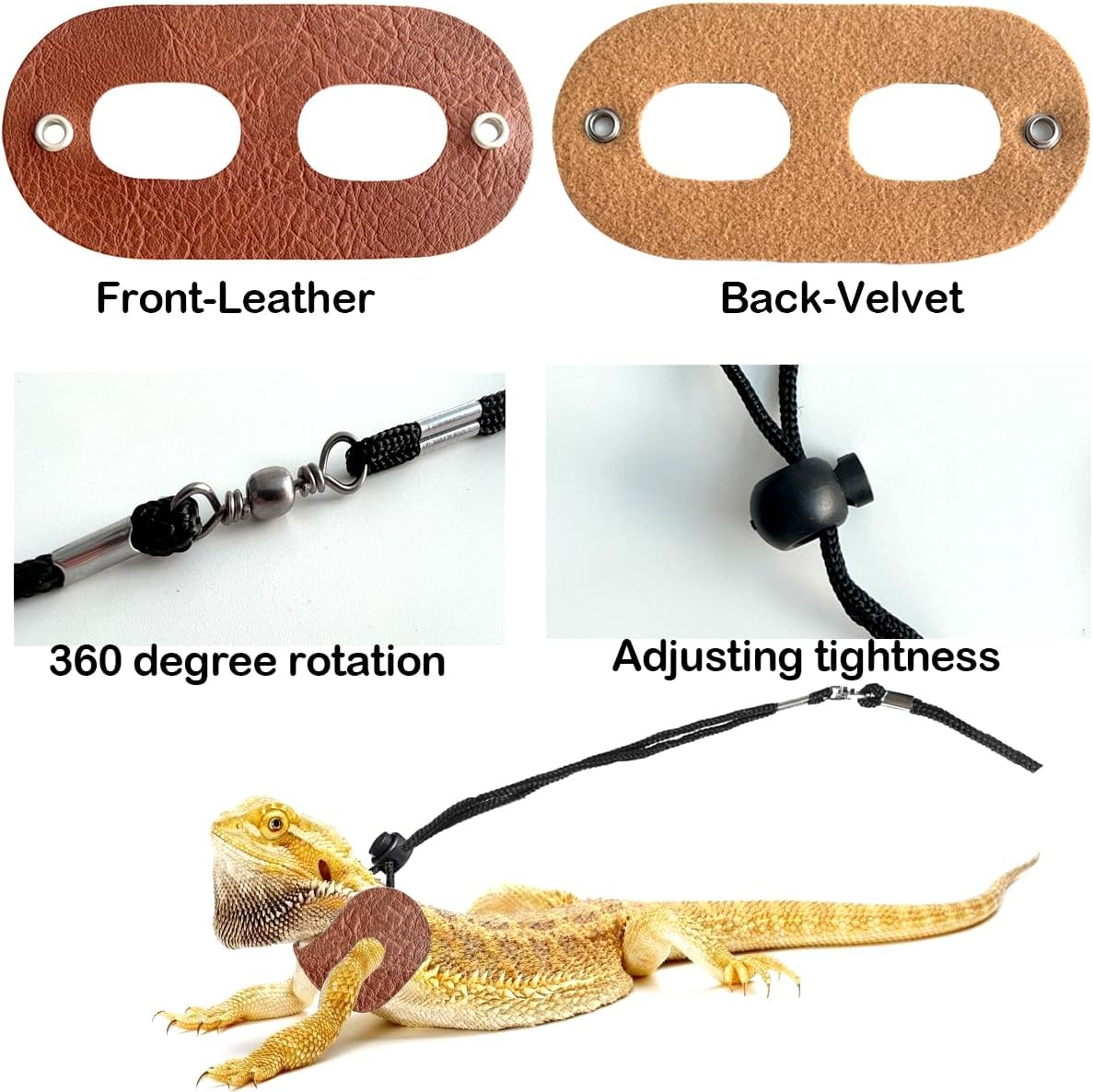 Bearded Dragon Travel Backpack with Harness and Leash Set - Black / Carrier+LSH Brown - image 3