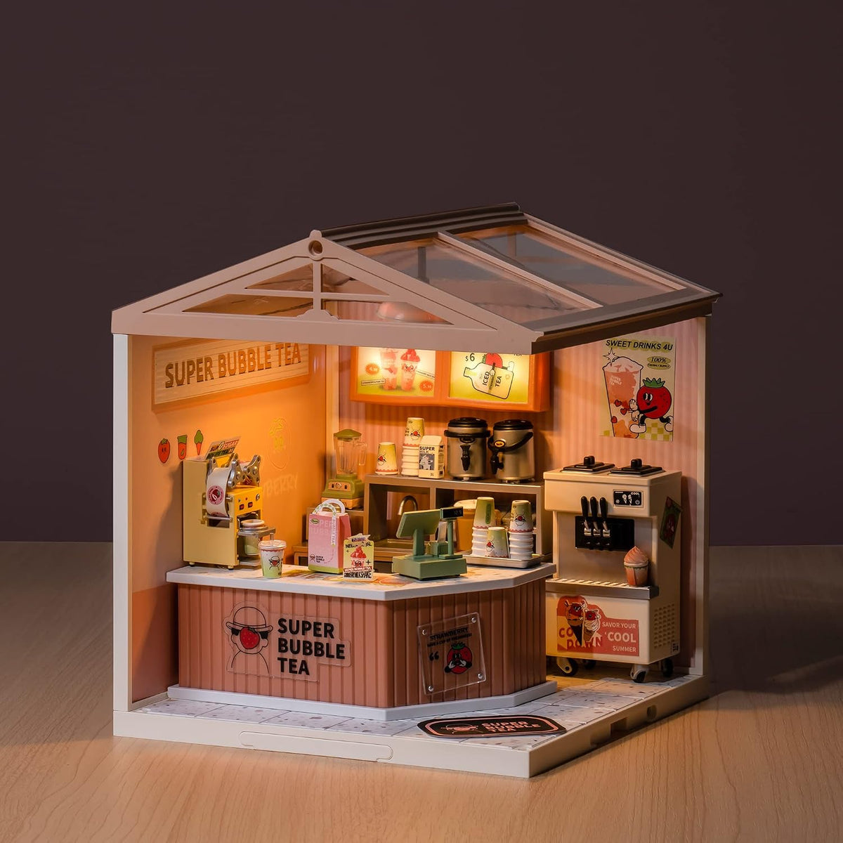 Rolife Super Creator miniature house kit, Double Joy Bubble Tea shop with LED light - view 10