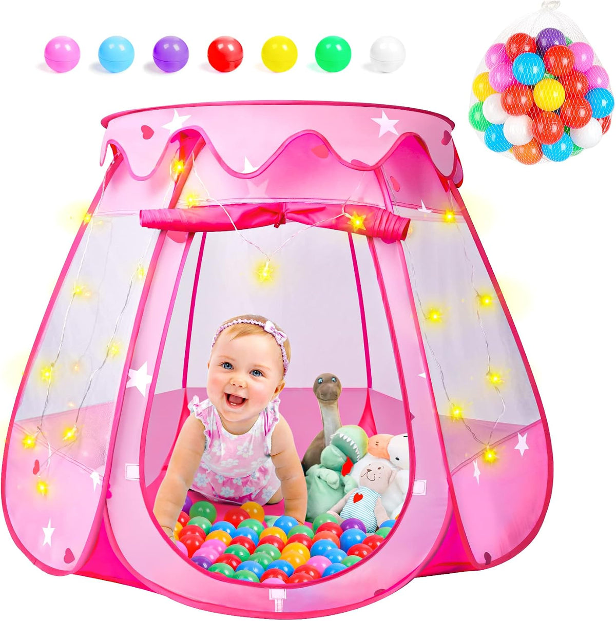 DISHIO Ball Pits with 50 Balls - Pink-with 50 Balls and Lights